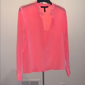 BCBGMAXAZRIA 100% silk long-sleeve top in coral